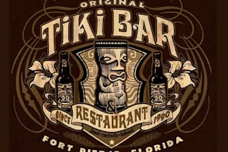 create tiki ber vintage logo design with 1 day delivery