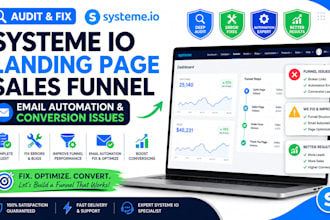 audit, fix systeme io landing page sales funnel email automation and conversion