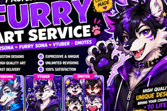 draw furry character art, fursona, furry sona, furry vtuber and furry emotes