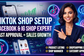 setup tiktok shop dropshipping, tiktok shop expert, facebook and instagram shop
