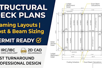 design structural deck framing plans with post and beam sizing