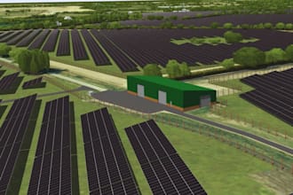 create modern solar farm layout, solar power plant, green energy farm design