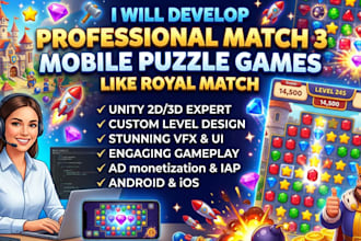 develop professional match 3 mobile puzzle games like royal match
