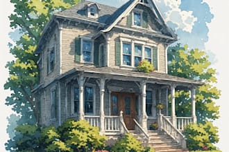 paint custom digital watercolor house,