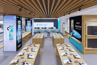 create 3d mobile phone shop design, mobile boutique shop cell phone store design