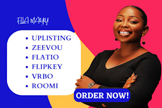 setup uplisting, zeevou, flipkeys, vrbo, roomi CRM for your property listings
