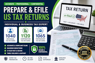 prepare and efile US tax returns for individual and business 1040, 1120, 1065