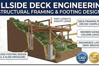 design steep slope deck framing and hillside footing structural