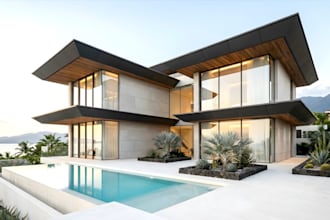 photorealistic exterior for architecture firm website, contemporary house, revit