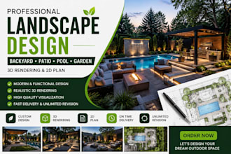 design luxury backyard patio garden landscape architect and pool landscape in 3d