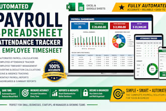 create automated payroll spreadsheet attendance tracker and employee timesheet