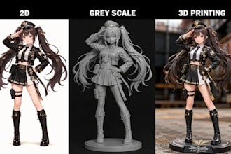 convert 2d to 3d model, sculpt 3d figurine from image to stl 3d printing