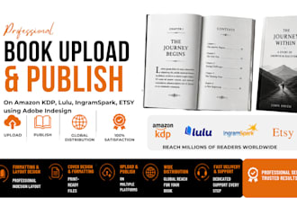 book upload and publish book on amazon kdp, lulu, ingramspant on adobe indesign