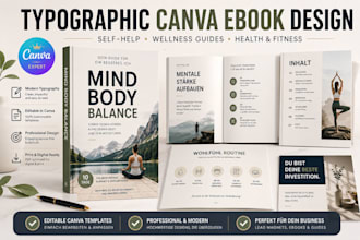 design typographic canva ebook, self help wellness guide, health fitness ebook