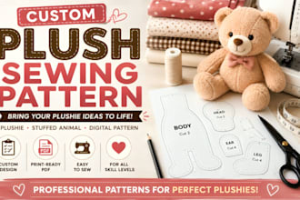 create custom plush sewing patterns for plushie stuffed animals
