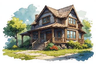 watercolor paint a house portrait