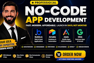 build no code, low code app for saas with adalo, bubble, blide,mvp or airtable