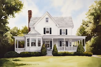 draw watercolor wedding venue, house