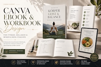 design canva ebook, workbook for fitness, wellness mindfulness nutrition coaches