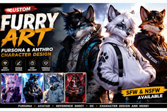 draw furry art, fursona, furry avatar and anthro character design