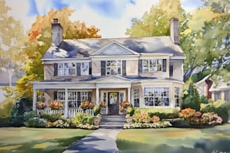 custom digital watercolor house