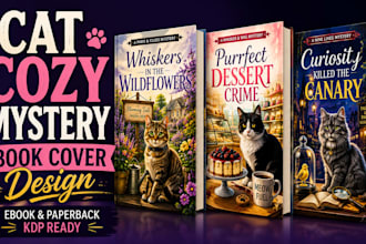 design a cat cozy mystery book cover for KDP