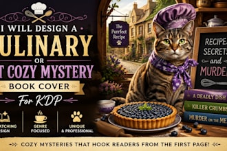 design a culinary or cat cozy mystery book cover for KDP