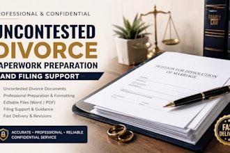 assist with uncontested divorce paperwork preparation and filing assistance