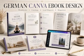 german editable canva ebooks, workbook, catalogs, lead magnet, magazine ebook