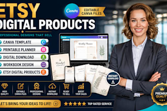 design etsy printable planners, journals, worksheets and canva templates