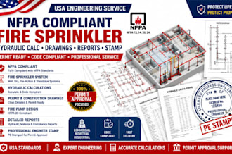 design usa nfpa compliant fire sprinkler hydraulic calc, drawing report stamp