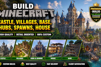 build minecraft castle, villages, base, hubs, spawns, house with best quality