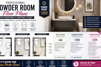 create powder room floor plans with furniture and lighting layout