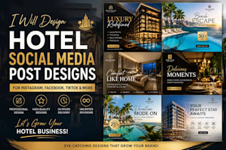 airbnb tiktok post design, hotel carousel post, resort ads post, tourism ig post