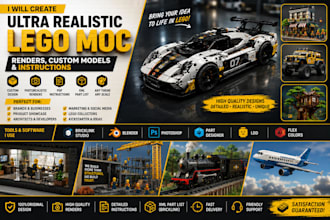 create ultra realistic lego moc renders, custom lego models and instructions