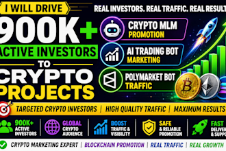 drive 900k active investors to crypto mlm, ai trading bot, polymarket bot