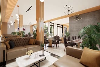 create 3d restaurant interior, redesign hotel restaurant, bar, coffee spot, dwg
