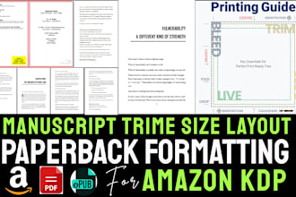 do manuscript layout setup, paperback trim size formatting for amazon kdp