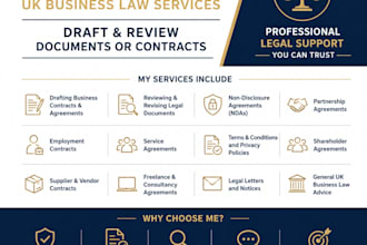 be your uk solicitor as uk business law, draft and review document or contract
