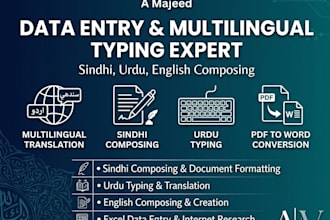 do professional data entry, copy paste, english, urdu and sindhi composing