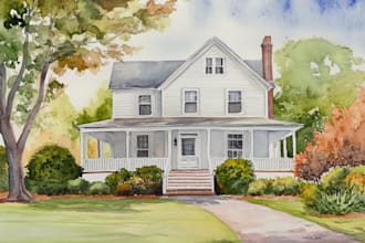 house in watercolor painting style