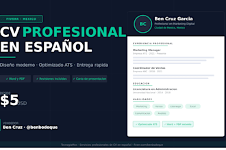 create a professional CV and resume in spanish