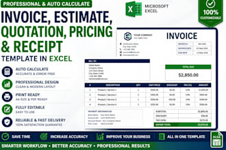 build automated excel invoice, estimate, receipt, and pricing sheet