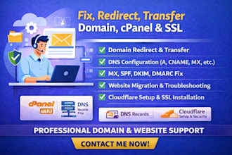 fix, transfer domain, sub domain cpanel dns, dkim mx records website  cloudflare