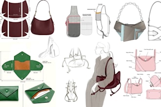 design handbags backpack purse wallets technical drawing and tech pack