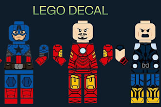 do lego minifigure decal design,2d lego decal sticker for uv and pad printing