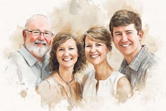 custom watercolor family portrait from photo