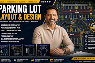 draft parking lot layout, ada parking plan, striping design truck turning radius