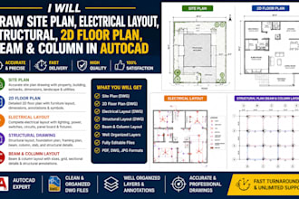 draw site plan electrical layout structural 2d floor plan beam column autocad