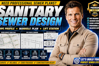 do sanitary sewer gravity main plan, pipe profile, manhole layout, lift station
